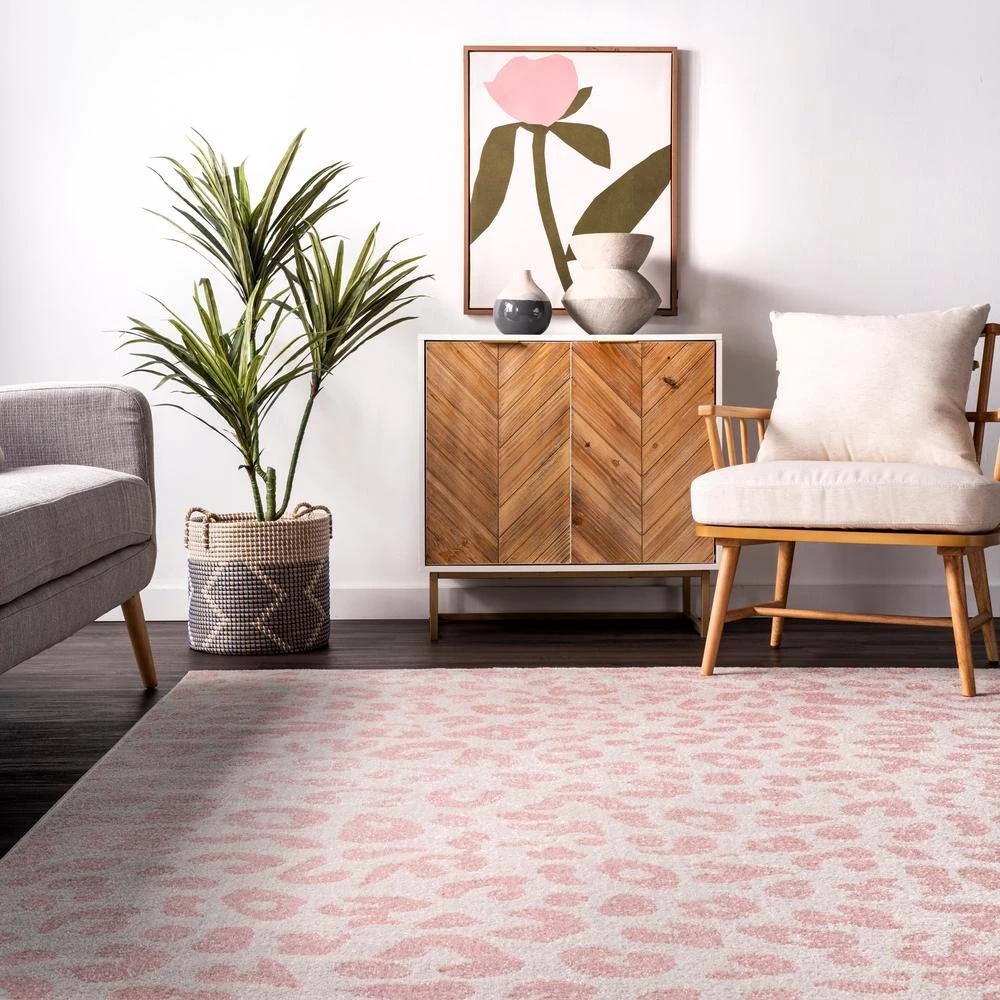 Sebastian Leopard Print Baby Pink 5 ft. x 7 ft. 5 in. Indoor Area Rug by nuLOOM 4 Sebastian Leopard Print Baby Pink 5 ft. x 7 ft. 5 in. Indoor Area Rug by nuLOOM - Image 4