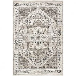 Oliveira Beige 8 ft. x 10 ft. Floral Medallion Fringe Indoor Area Rug by nuLOOM