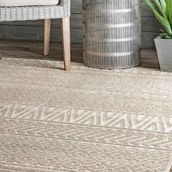 Kamryn Raised Tribal Bands Beige 9 ft. x 12 ft. Indoor/Outdoor Area Rug by nuLOOM -nuLOOM Sales Store beige nuloom area rugs bdsz05b 9012 1f 1000