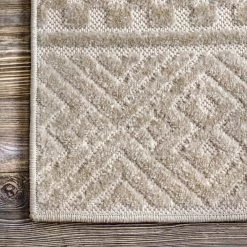 Kamryn Raised Tribal Bands Beige 9 ft. x 12 ft. Indoor/Outdoor Area Rug by nuLOOM -nuLOOM Sales Store beige nuloom area rugs bdsz05b 9012 44 1000