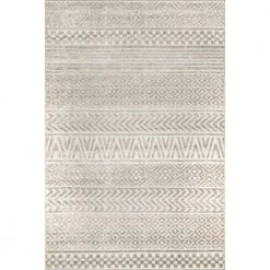 Kamryn Raised Tribal Bands Beige 9 ft. x 12 ft. Indoor/Outdoor Area Rug by nuLOOM