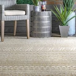 Kamryn Raised Tribal Bands Beige 9 ft. x 12 ft. Indoor/Outdoor Area Rug by nuLOOM -nuLOOM Sales Store beige nuloom area rugs bdsz05b 9012 c3 1000