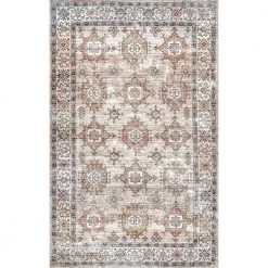 Finley Machine Washable Vintage Distressed Beige 8 ft. x 10 ft. Indoor Area Rug by nuLOOM