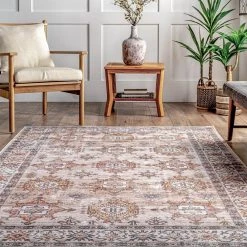 Finley Machine Washable Vintage Distressed Beige 8 ft. x 10 ft. Indoor Area Rug by nuLOOM -nuLOOM Sales Store beige nuloom area rugs birv44c 8010 c3 1000