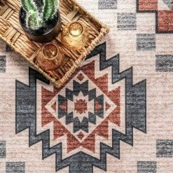 Leighton Machine Washable Southwestern Medallion Beige 8 ft. x 10 ft. Indoor Area Rug by nuLOOM -nuLOOM Sales Store beige nuloom area rugs birv55a 8010 4f 1000