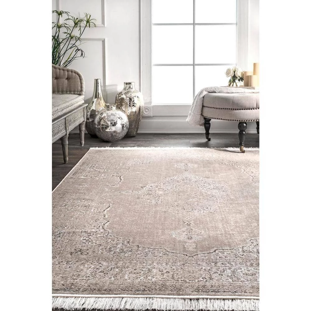 Cantrell Vintage Medallion Beige 10 ft. x 14 ft. Area Rug by nuLOOM 3 Cantrell Vintage Medallion Beige 10 ft. x 14 ft. Area Rug by nuLOOM - Image 3