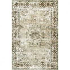 Paisley Beige 6 ft. x 9 ft. Machine Washable Faded Floral Border Medallion Indoor Area Rug by nuLOOM