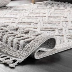 Ansley Textured Lattice Tassel Beige 9 ft. x 12 ft. Area Rug by nuLOOM -nuLOOM Sales Store beige nuloom area rugs kklr12b 9012 1f 1000