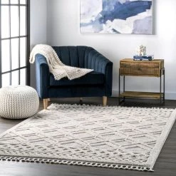 Ansley Textured Lattice Tassel Beige 9 ft. x 12 ft. Area Rug by nuLOOM -nuLOOM Sales Store beige nuloom area rugs kklr12b 9012 31 1000