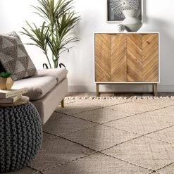 Elana Textured Jute and Cotton Tassel Beige 6 ft. x 9 ft. Indoor Area Rug by nuLOOM -nuLOOM Sales Store beige nuloom area rugs taca01a 609 c3 1000