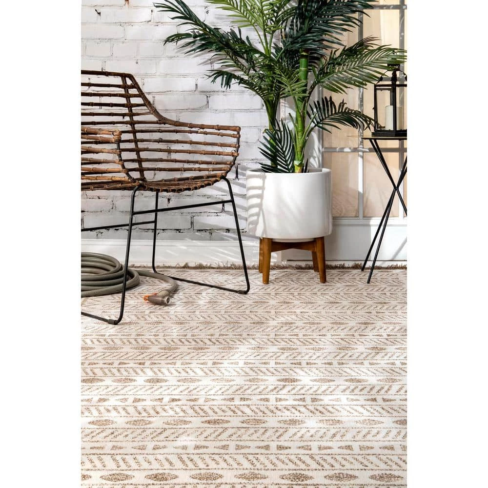 Angie Tribal Beige 8 ft. x 10 ft. Indoor/Outdoor Area Rug by nuLOOM 3 Angie Tribal Beige 8 ft. x 10 ft. Indoor/Outdoor Area Rug by nuLOOM - Image 3