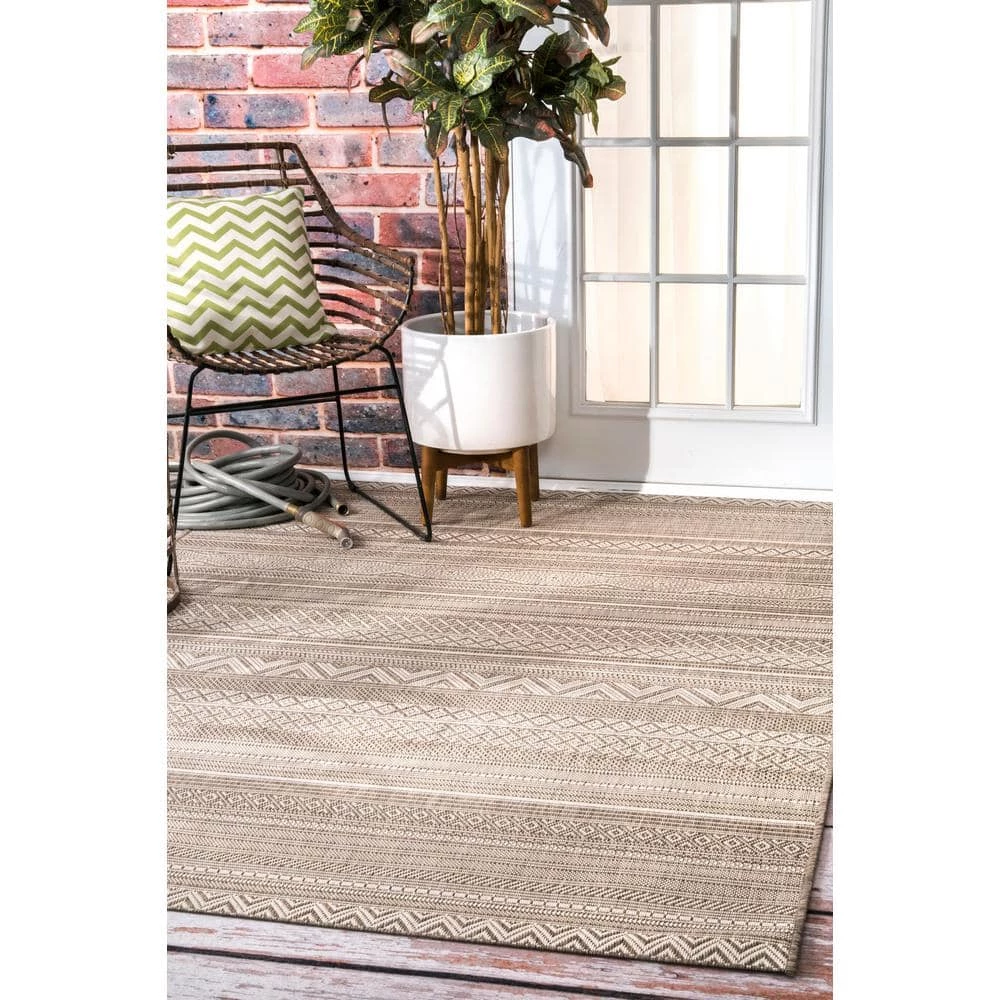 Erlinda Tribal Beige 8 ft. x 11 ft. Indoor/Outdoor Area Rug by nuLOOM 3 Erlinda Tribal Beige 8 ft. x 11 ft. Indoor/Outdoor Area Rug by nuLOOM - Image 3