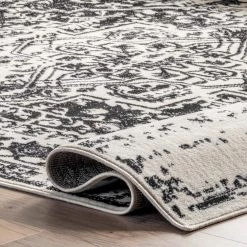 Jordana Vintage Distressed Medallion Black And White 8 ft. 10 in. x 12 ft. Indoor Area Rug by nuLOOM -nuLOOM Sales Store black and white nuloom area rugs ecrk21a 9012 1f 1000
