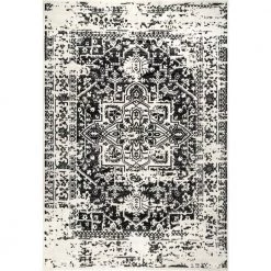 Jordana Vintage Distressed Medallion Black And White 8 ft. 10 in. x 12 ft. Indoor Area Rug by nuLOOM