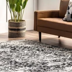 Jordana Vintage Distressed Medallion Black And White 8 ft. 10 in. x 12 ft. Indoor Area Rug by nuLOOM -nuLOOM Sales Store black and white nuloom area rugs ecrk21a 9012 76 1000