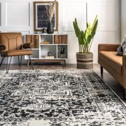 Jordana Vintage Distressed Medallion Black And White 8 ft. 10 in. x 12 ft. Indoor Area Rug by nuLOOM -nuLOOM Sales Store black and white nuloom area rugs ecrk21a 9012 c3 1000
