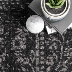 Arlena Distressed Persian Medallion Black 8 ft. x 10 ft. Area Rug by nuLOOM -nuLOOM Sales Store black nuloom area rugs bdsm12b 76096 4f 1000