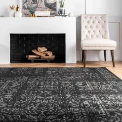 Arlena Distressed Persian Medallion Black 8 ft. x 10 ft. Area Rug by nuLOOM -nuLOOM Sales Store black nuloom area rugs bdsm12b 76096 c3 1000