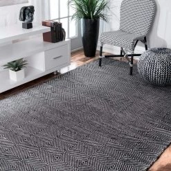 Agoja Contemporary Diamonds Black 9 ft. x 12 ft. Area Rug by nuLOOM -nuLOOM Sales Store black nuloom area rugs mtsf01b 9012 40 1000