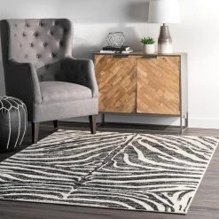 Royal Zebra Stripes Black 8 ft. x 10 ft. Area Rug by nuLOOM -nuLOOM Sales Store black nuloom area rugs rzbd100c 8010 31 1000
