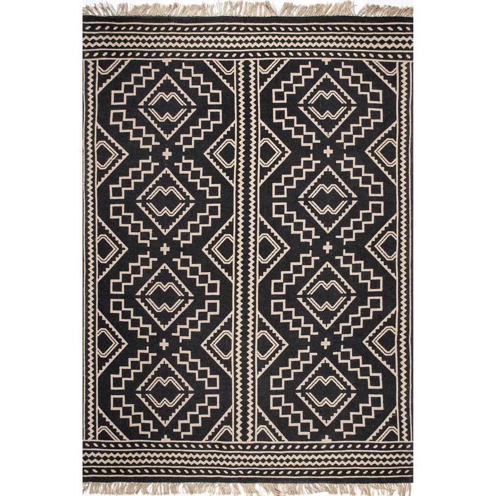 Fawn Ethnic Jute Tassel Black 8 ft. x 10 ft. Indoor Area Rug by nuLOOM 1 Fawn Ethnic Jute Tassel Black 8 ft. x 10 ft. Indoor Area Rug by nuLOOM