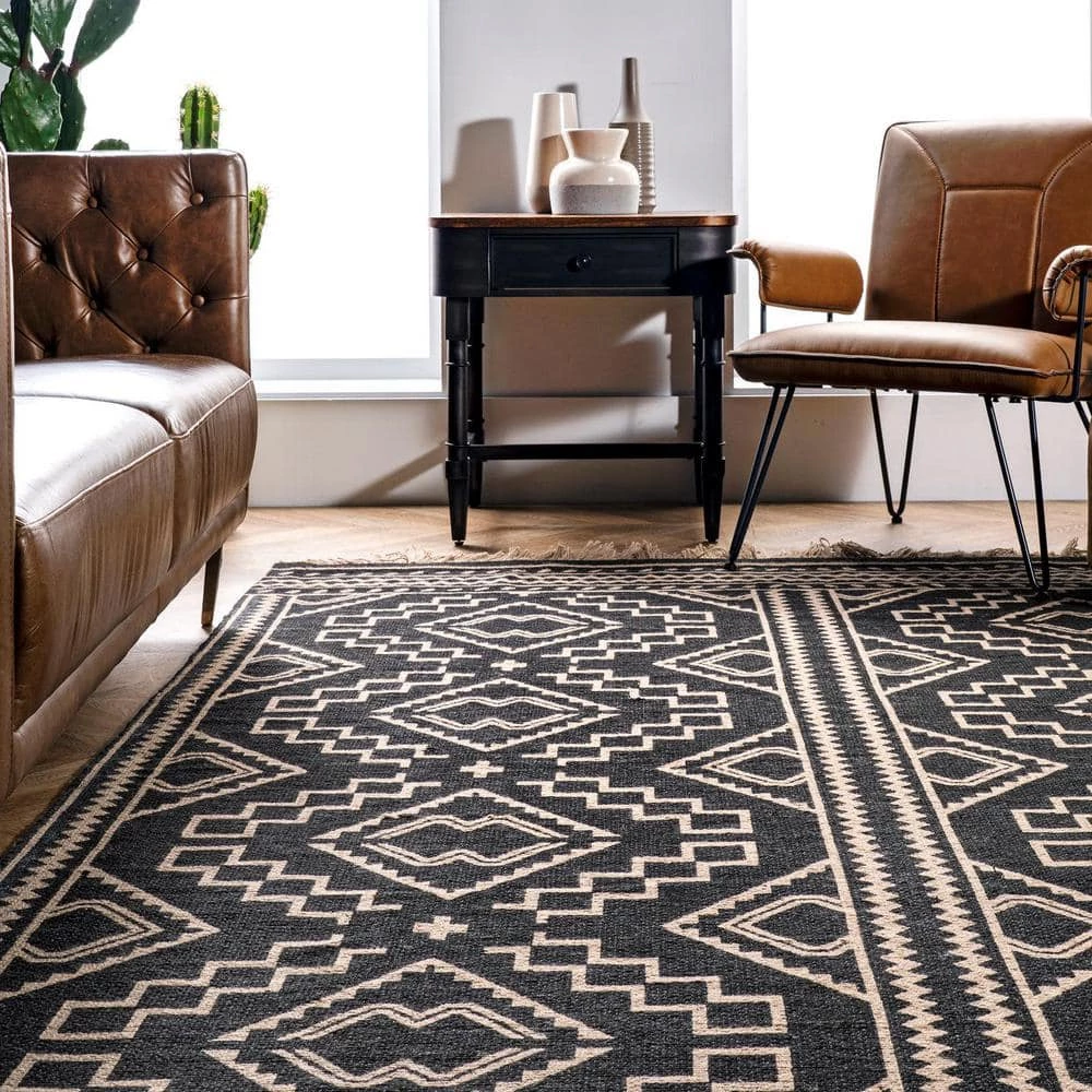 Fawn Ethnic Jute Tassel Black 8 ft. x 10 ft. Indoor Area Rug by nuLOOM 4 Fawn Ethnic Jute Tassel Black 8 ft. x 10 ft. Indoor Area Rug by nuLOOM - Image 4