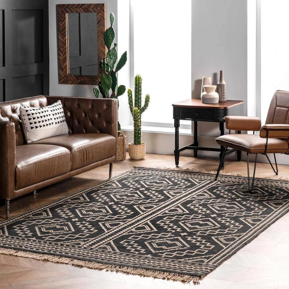 Fawn Ethnic Jute Tassel Black 8 ft. x 10 ft. Indoor Area Rug by nuLOOM 2 Fawn Ethnic Jute Tassel Black 8 ft. x 10 ft. Indoor Area Rug by nuLOOM - Image 2