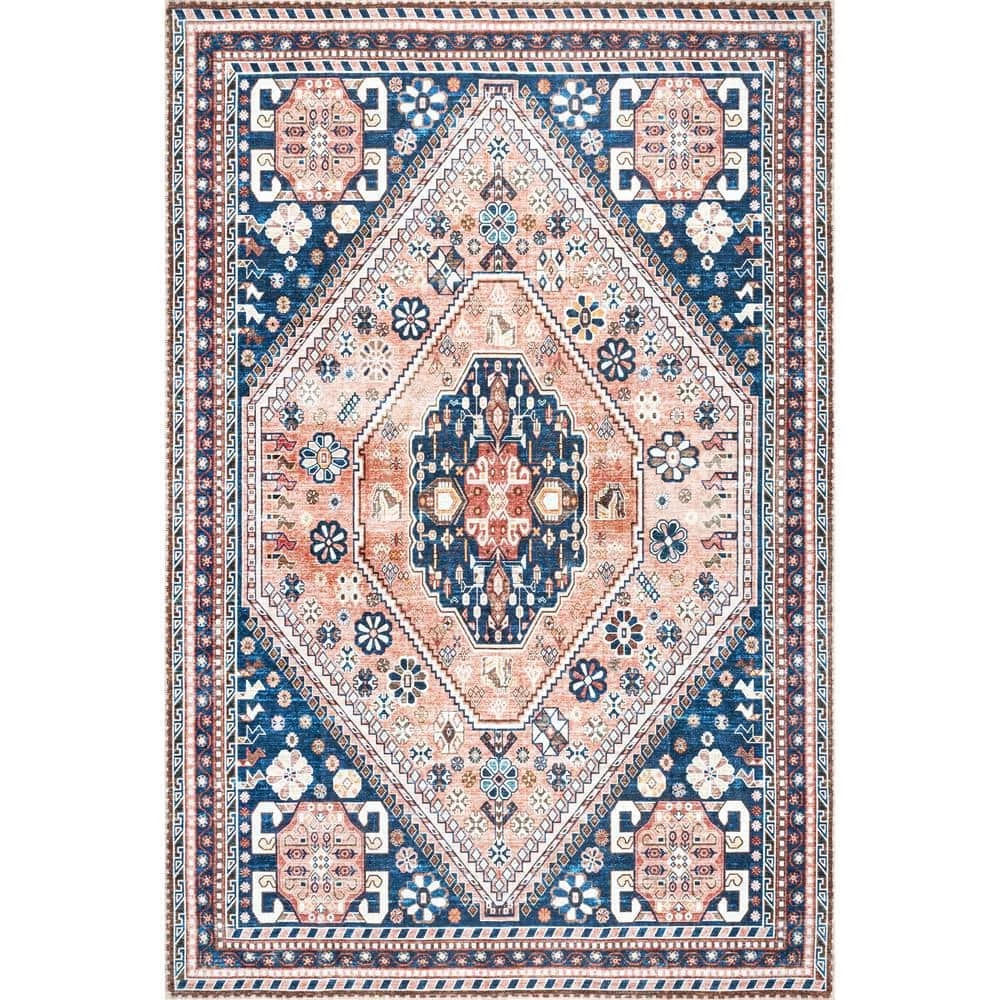 Nevaeh Machine Washable Bohemian Medallion Blue 8 ft. x 10 ft. Indoor Area Rug by nuLOOM 1 Nevaeh Machine Washable Bohemian Medallion Blue 8 ft. x 10 ft. Indoor Area Rug by nuLOOM