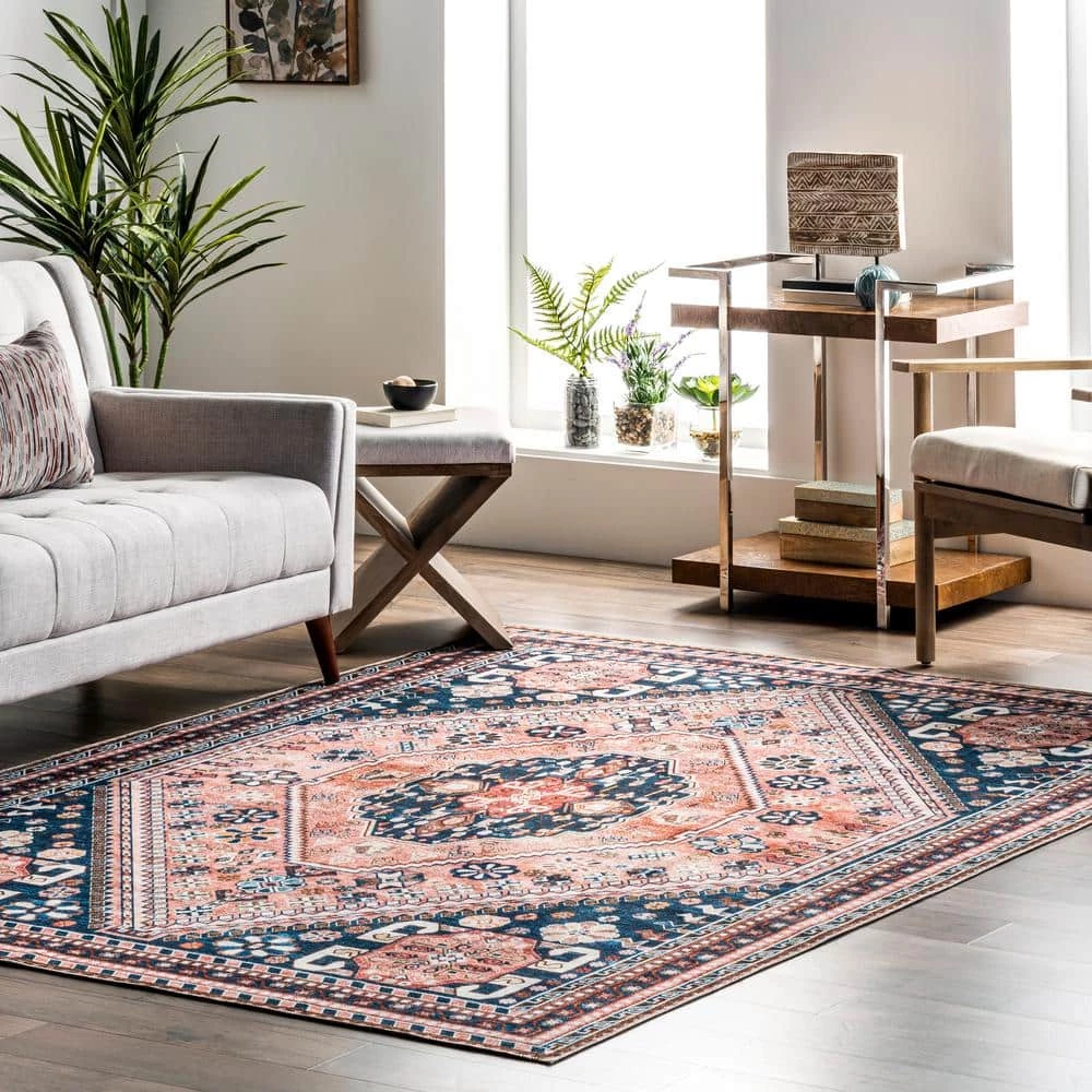 Nevaeh Machine Washable Bohemian Medallion Blue 8 ft. x 10 ft. Indoor Area Rug by nuLOOM 2 Nevaeh Machine Washable Bohemian Medallion Blue 8 ft. x 10 ft. Indoor Area Rug by nuLOOM - Image 2