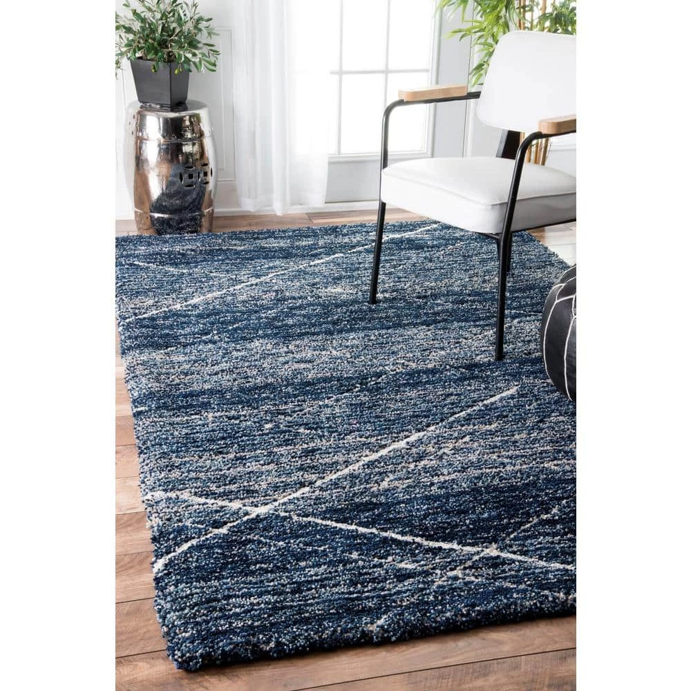 Vito Contemporary Trellis Shag Blue 7 ft. 6 in. x 9 ft. 6 in. Area Rug by nuLOOM 2 Vito Contemporary Trellis Shag Blue 7 ft. 6 in. x 9 ft. 6 in. Area Rug by nuLOOM - Image 2
