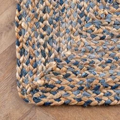 Eliz Striped Farmhouse Jute Blue 6' Round Rug by nuLOOM -nuLOOM Sales Store blue nuloom area rugs mgdr01a 606r 44 1000