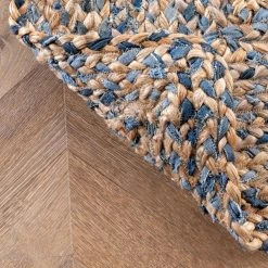 Eliz Striped Farmhouse Jute Blue 6' Round Rug by nuLOOM -nuLOOM Sales Store blue nuloom area rugs mgdr01a 606r 66 1000