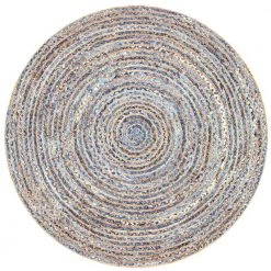 Dara Striped Coastal Jute Blue 8 ft. x 8 ft. Round Rug by nuLOOM