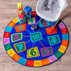 Number Circles Playmat Blue 8 ft. x 8 ft. Round Rug by nuLOOM -nuLOOM Sales Store blue nuloom kids rugs mcgz06a 808r 40 1000