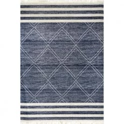 Roberge Coastal Diamond Striped Blue 5 ft. x 8 ft. Indoor/Outdoor Area Rug by nuLOOM