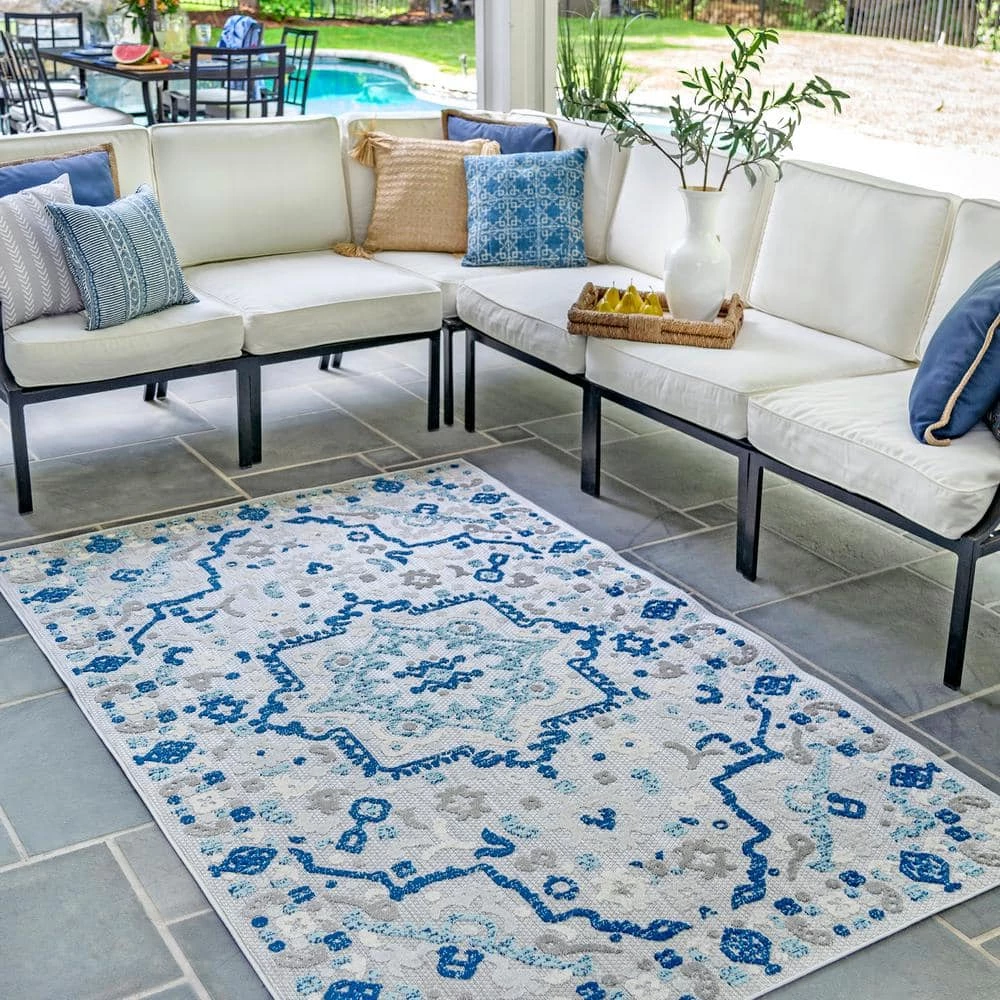 Rashida Modern Celestial Blue 9 ft. x 12 ft. Indoor/Outdoor Area Rug by nuLOOM 2 Rashida Modern Celestial Blue 9 ft. x 12 ft. Indoor/Outdoor Area Rug by nuLOOM - Image 2