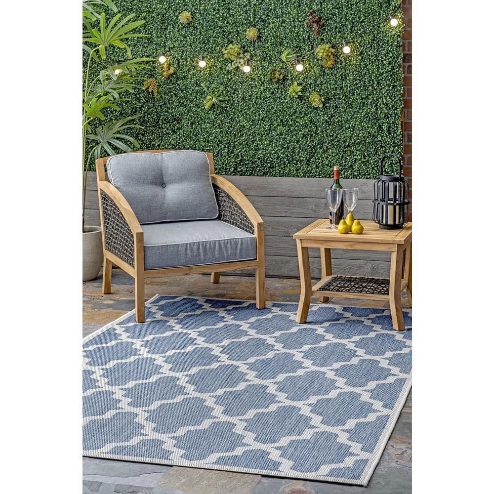 Machine Made Gina Outdoor Moroccan Trellis Blue 5 ft. x 8 ft. Area Rug by nuLOOM 3 Machine Made Gina Outdoor Moroccan Trellis Blue 5 ft. x 8 ft. Area Rug by nuLOOM - Image 3