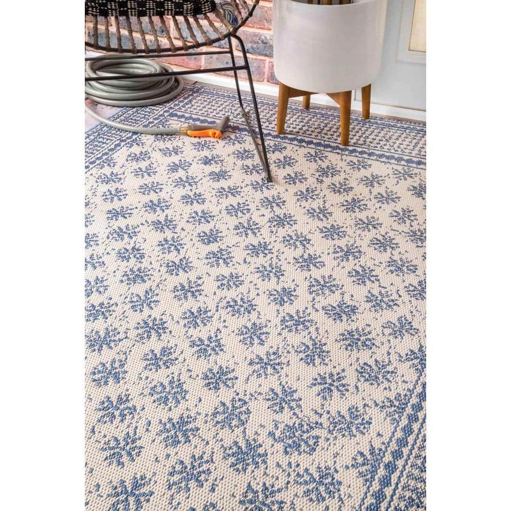 Rana Farmhouse Country Trellis with Border Blue 8 ft. x 11 ft. Indoor/Outdoor Area Rug by nuLOOM 3 Rana Farmhouse Country Trellis with Border Blue 8 ft. x 11 ft. Indoor/Outdoor Area Rug by nuLOOM - Image 3