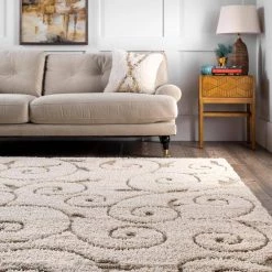 Maisha Abstract Shag Cream 9 ft. x 12 ft. Area Rug by nuLOOM -nuLOOM Sales Store cream nuloom area rugs ozsg06a 92012 c3 1000