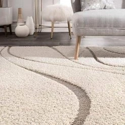 Carolyn Contemporary Curves Shag Cream 8 ft. x 10 ft. Area Rug by nuLOOM -nuLOOM Sales Store cream nuloom area rugs ozsg08a 8010 40 1000