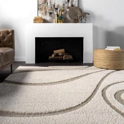 Carolyn Contemporary Curves Shag Cream 8 ft. x 10 ft. Area Rug by nuLOOM -nuLOOM Sales Store cream nuloom area rugs ozsg08a 8010 c3 1000