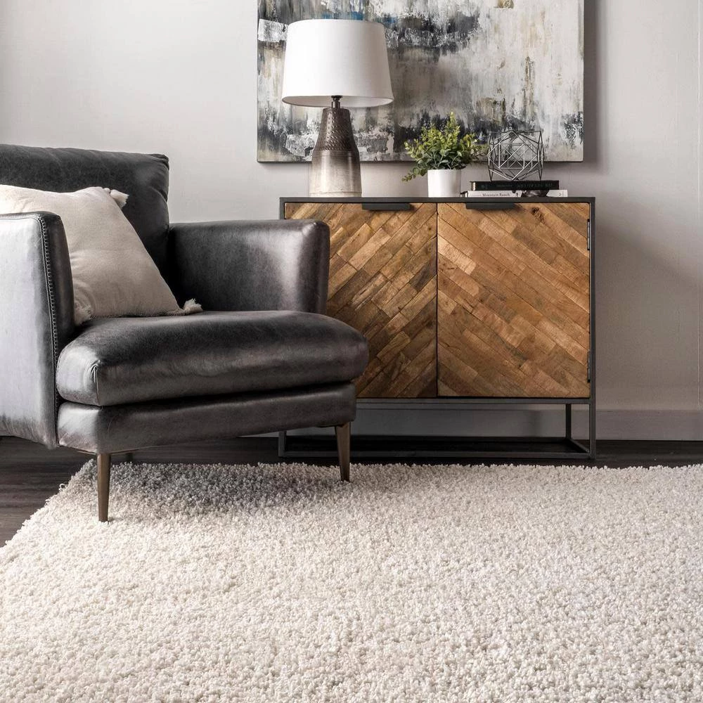 Clare Solid Shag Cream White 8 ft. x 10 ft. Area Rug by nuLOOM 3 Clare Solid Shag Cream White 8 ft. x 10 ft. Area Rug by nuLOOM - Image 3