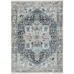 Ehtel Medallion Fringe Dark Blue 9 ft. x 12 ft. Area Rug by nuLOOM