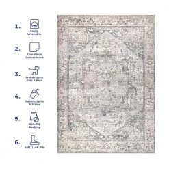 Brielle Grey 8 ft. x 10 ft. Machine Washable Vintage Medallion Indoor Area Rug by nuLOOM 23 Brielle Grey 8 ft. x 10 ft. Machine Washable Vintage Medallion Indoor Area Rug by nuLOOM -nuLOOM Sales Store gray nuloom area rugs birv16a 8010 31 1000
