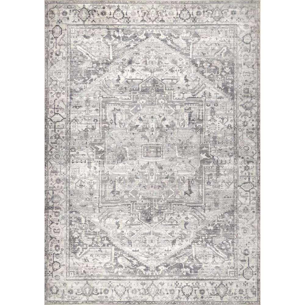 Brielle Grey 8 ft. x 10 ft. Machine Washable Vintage Medallion Indoor Area Rug by nuLOOM 1 Brielle Grey 8 ft. x 10 ft. Machine Washable Vintage Medallion Indoor Area Rug by nuLOOM