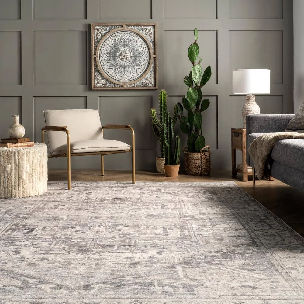 Brielle Grey 8 ft. x 10 ft. Machine Washable Vintage Medallion Indoor Area Rug by nuLOOM 6 Brielle Grey 8 ft. x 10 ft. Machine Washable Vintage Medallion Indoor Area Rug by nuLOOM - Image 6