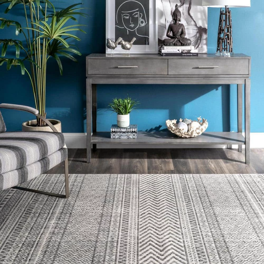 Catherine Henna Tribal Bands Gray 9 ft. x 12 ft. Area Rug by nuLOOM 2 Catherine Henna Tribal Bands Gray 9 ft. x 12 ft. Area Rug by nuLOOM - Image 2