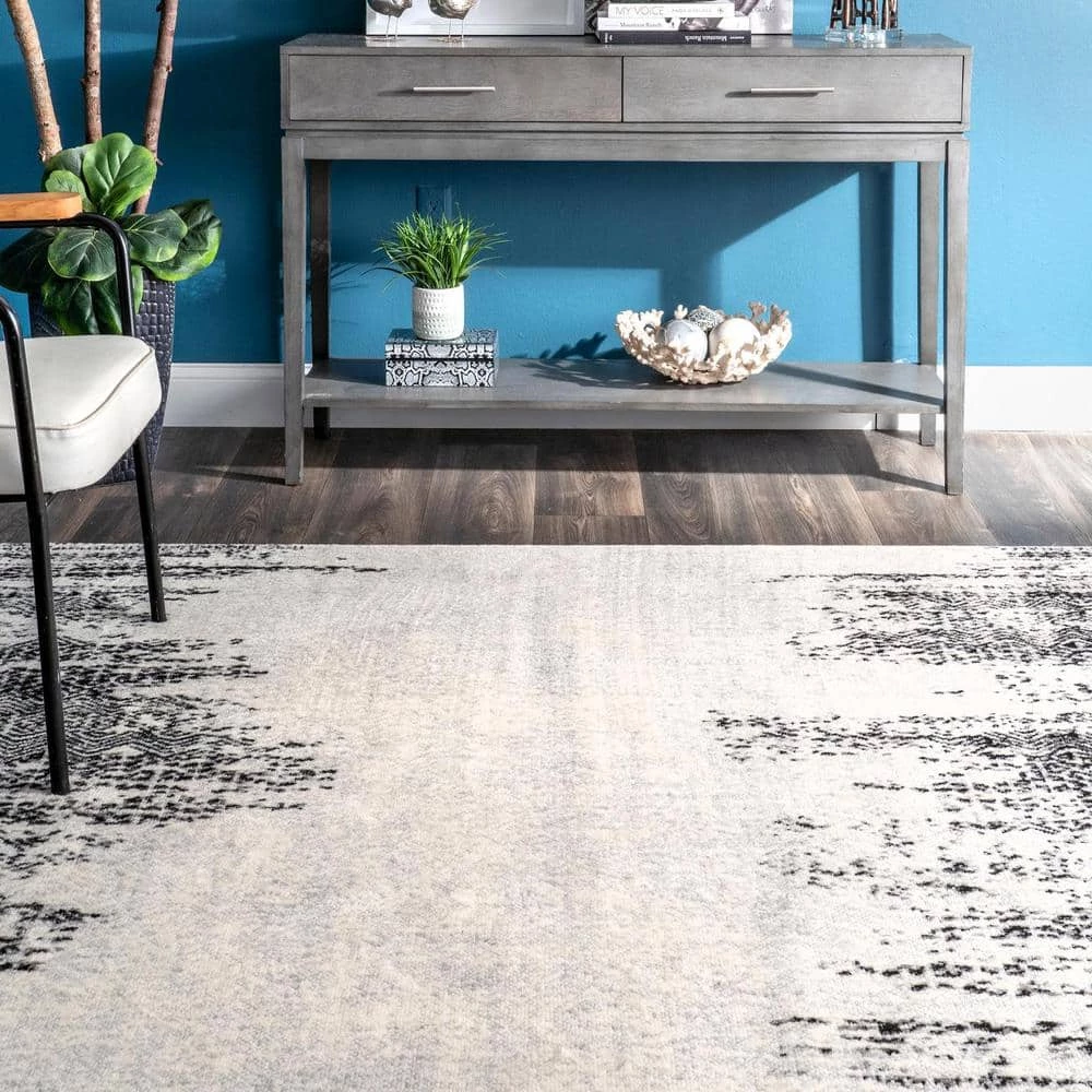 Penelope Faded Tribal Chevrons Gray 9 ft. x 12 ft. Area Rug by nuLOOM 2 Penelope Faded Tribal Chevrons Gray 9 ft. x 12 ft. Area Rug by nuLOOM - Image 2