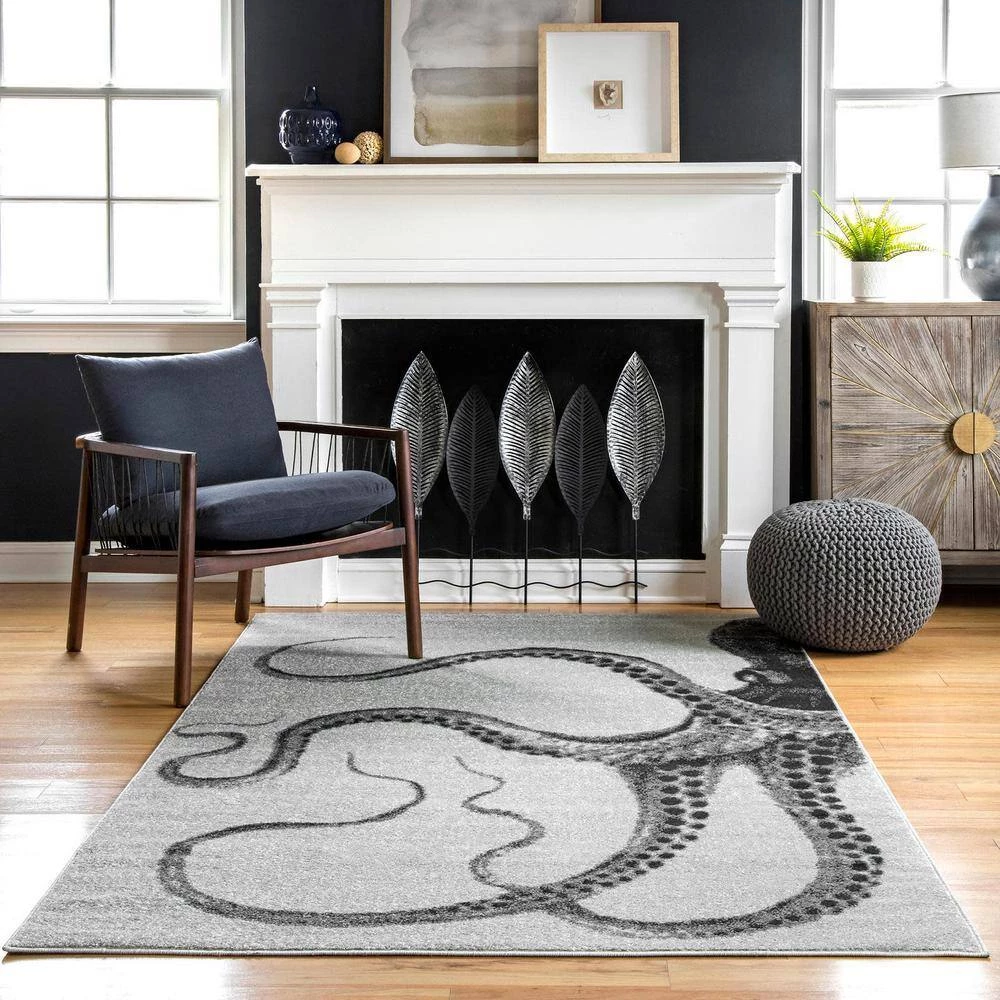 Adrienne Octopus Gray 8 ft. x 10 ft. Area Rug by nuLOOM 9 Adrienne Octopus Gray 8 ft. x 10 ft. Area Rug by nuLOOM - Image 9