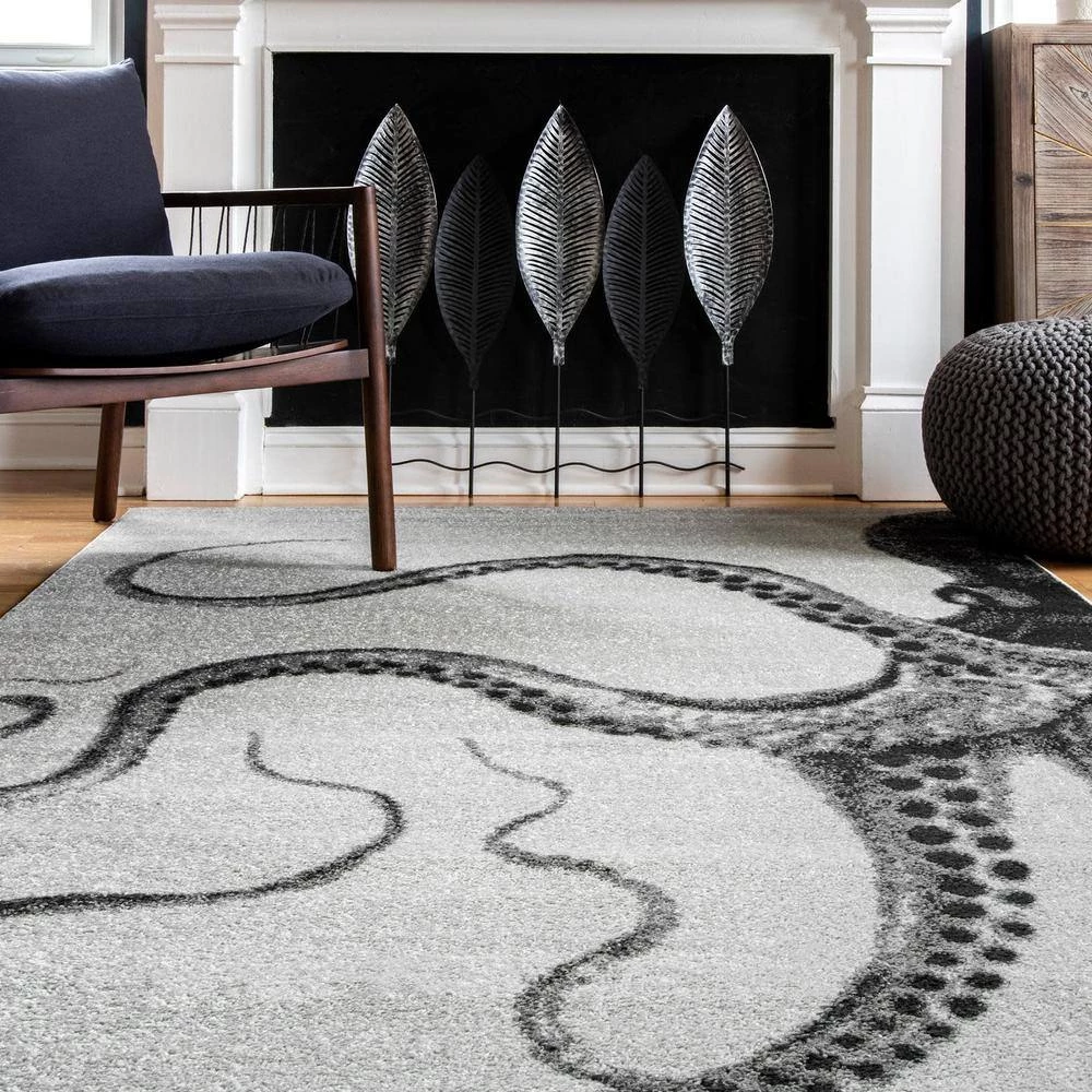 Adrienne Octopus Gray 8 ft. x 10 ft. Area Rug by nuLOOM 2 Adrienne Octopus Gray 8 ft. x 10 ft. Area Rug by nuLOOM - Image 2